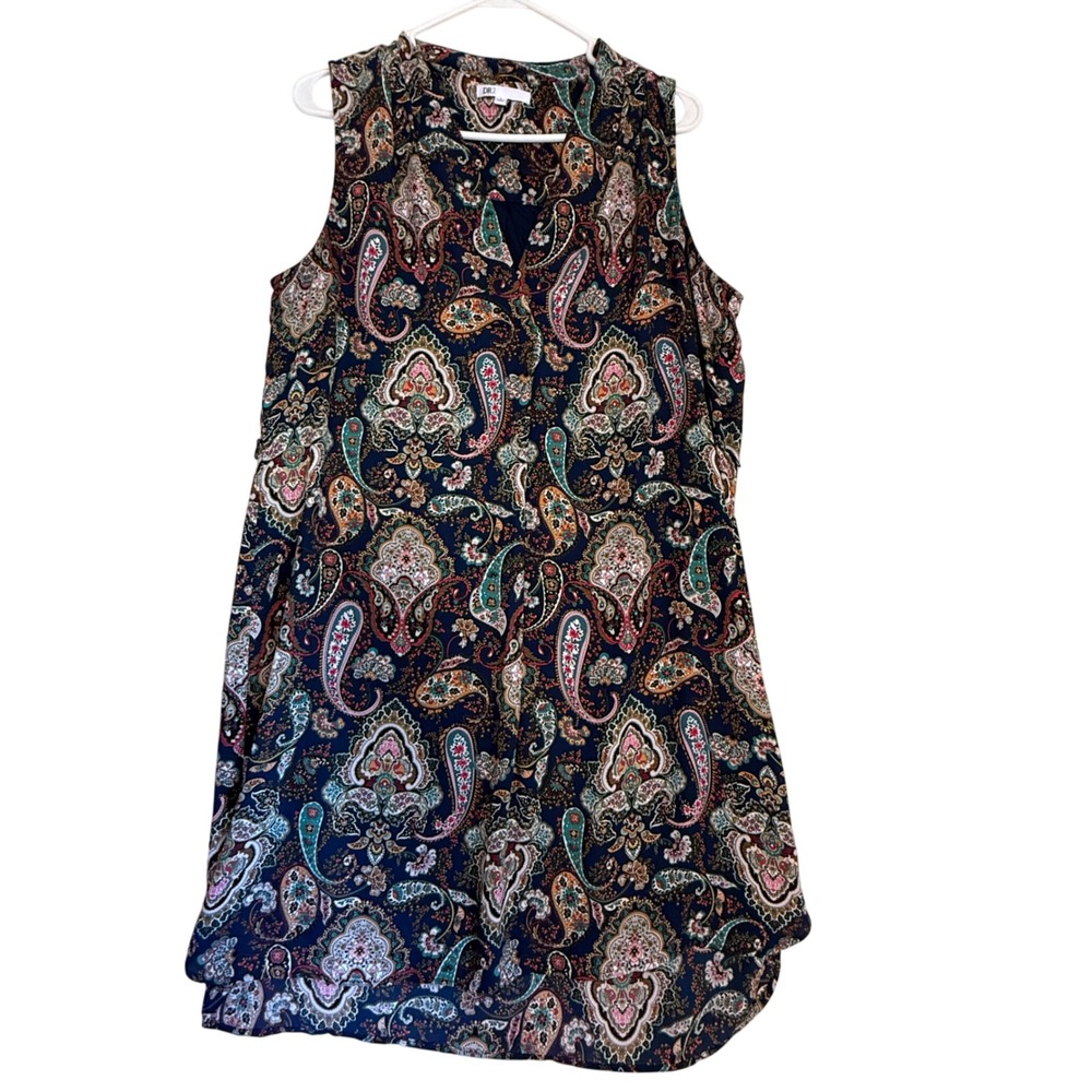 DR2 Paisley Print Sleeveless Tunic Dress Navy Blue Women's Size L‎